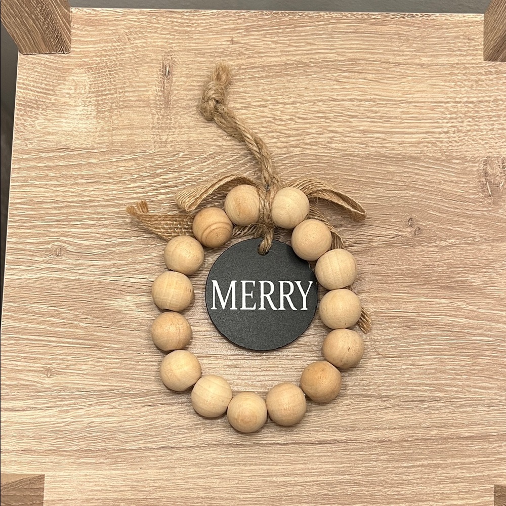 Wooden Bead Merry Ornament